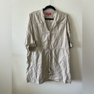 Elaine Turner cream v neck cinched waist mini dress